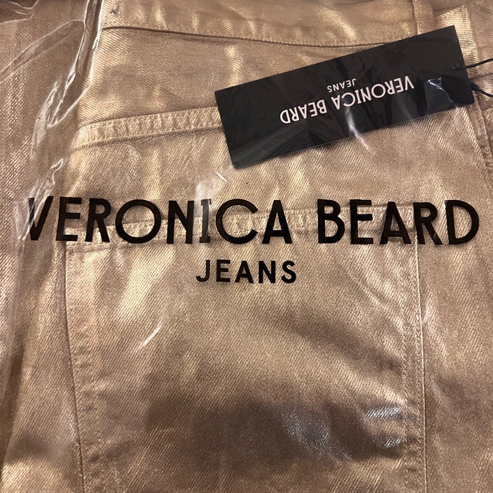 NWT Veronica Beard Cropped Shimmering Gold High Rise Wide Jeans